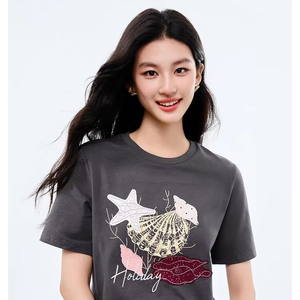 <span class=keywords><strong>เสื้อ</strong></span>ยืดคอปักลายสไตล์ลำลองหรูหราอเนกประสงค์ รุ่นใหม่สำหรับฤดูร้อน ทรงหลวมเรียบง่ายแบบตัว <span class=keywords><strong>H</strong></span> ผ้าฝ้าย 100% - Product Image 1