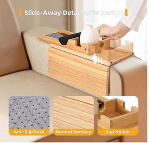 Bamboe Bank Armsteun Dienblad Arm Tray Opvouwbare Bank Cup Houder 2 In 1 Ontwerp Afneembaar <span class=keywords><strong>Sofa</strong></span> Tafelblad - Product Image 2