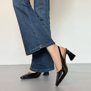 Escarpins à bout pointu pour femmes Xinbaisheng, talon épais 6-8 cm, tendance mode, usage quotidien - Product Image 2