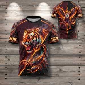 Maglietta personalizzata Tiger Scorpion Fire Fantasy AOP con design del nome personalizzato - Product Image 1