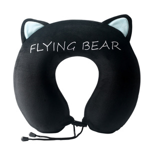 Oreiller de voyage en mousse à mémoire de forme Flying Bear en forme de U, noir, brodé, portable, pour avion, bureau, sieste - Product Image 1