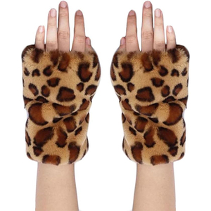 Multi Color Women Winter Furry Plush Gloves Leopard Print Fingerless Arm Warmers Mittens Half Finger Gloves - Product Image 1