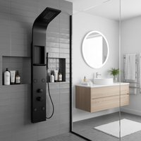 Panneau de douche de pluie Villa à double poignée en aluminium noir mat Système de douche de luxe à jet de douche de massage doux mural pour salle de bain