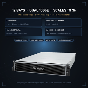 Servidor NAS Synology RS3626xs de 12 Bahías 2U RackStation, Almacenamiento Empresarial con Intel Xeon D 1726 - Product Image 2