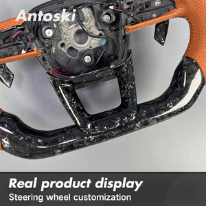 Volant en cuir <span class=keywords><strong>marron</strong></span> personnalisé avec fibre de carbone pour Audi A3 A4 A5 A6 A7 S3 S5 S6 S7 RS3 RS4 RS5 RS6 <span class=keywords><strong>RS7</strong></span> TTRS B8 B9 C8 - Product Image 5