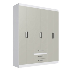 Armoire de style moderne ESSENTIAL 6 portes 3 tiroirs Meuble de chambre en bois Panneaux de particules Revêtement verni céramique Blanc/Cristalo - Product Image 1