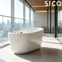 Baignoire autoportante d'angle moderne, petite taille, blanche, ronde, en surface solide, pour salle de bain