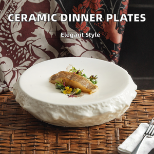 Assiettes <span class=keywords><strong>de</strong></span> Dîner Irrégulières en <span class=keywords><strong>Porcelaine</strong></span> <span class=keywords><strong>de</strong></span> <span class=keywords><strong>Luxe</strong></span> Écologiques 12/14 Pouces, Finition Mate Noire et Blanche, pour Fêtes, Restaurants/Hôtels (Vente en Gros) - Product Image 2
