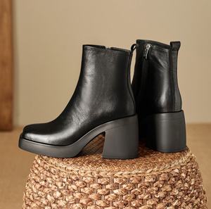 Nuevas botas de moda vintage de color sólido con punta en pico y cremalleras laterales simples para mujer, a media pantorrilla - Product Image 2