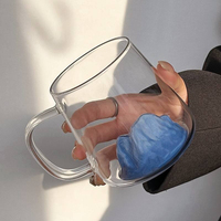 Taza de Vidrio 3D Estilo Japonés Hecha a Mano de 350 ml con Asa, Taza Reutilizable para Café, Té y Agua, Regalo Estético