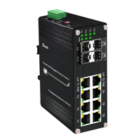 Switch Ethernet PoE Géré 12 Ports Gigabit Hereta Industrial, 8 Ports RJ45, 4 Ports SFP 1000Base-X, Montage sur Rail DIN, Aluminium