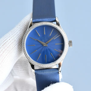 Montre au design minimaliste, élégant et luxueux, avec lunette sertie de diamants, bracelet en cuir, boîtier fin, montre formelle Heritage - Product Image 3