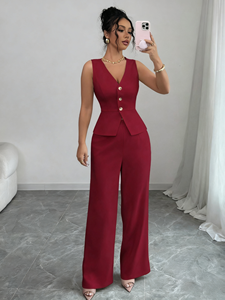 ノースリーブジャケット衣装女性2ピースファッションスーツファッションベストカジュアルセット - Product Image 4