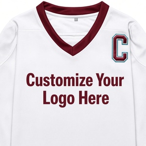 Maillot de hockey sur glace de qualité supérieure, blanc, bordeaux, turquoise, manches longues, col en V, unisexe, adulte, en maille - Product Image 3