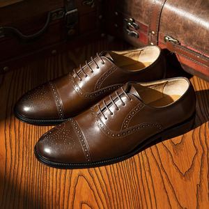 Luxurious Classic Men's Leather Shoes Laces Oxford Style Formal Handmade Wholesale Wedding Shoes Autumn Breathable Anti-Slip - Product Image 5