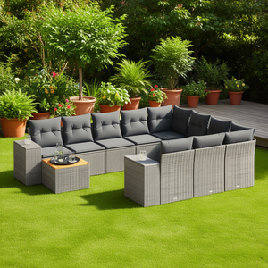 Modular Grey PE Rattan <b>Garden</b> <b>Sofa</b> Set Outdoor Furniture 10 Seater Contemporary Design - Product Image 2