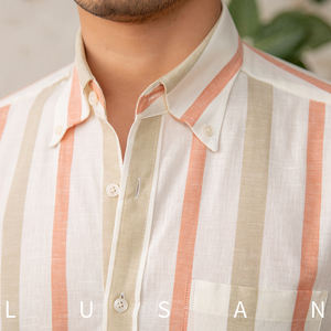 Trois minces rayures coton sergé 100% respirant <span class=keywords><strong>chemise</strong></span> à manches longues <span class=keywords><strong>bouton</strong></span> <span class=keywords><strong>caché</strong></span> col pointu Gentleman décontracté - Product Image 4