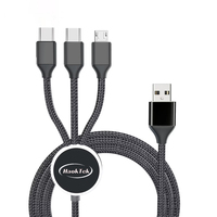 Cable USB 3 en 1 a Micro/USB, con Cubierta de PVC Trenzada y Blindada, Cobre Estañado, Carga Rápida de 3A, para iPhone, Auriculares, Reloj Inteligente e Impresora