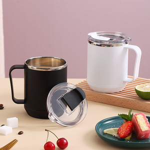 Taza de Café de Acero Inoxidable con Tapa 304, Vaso Térmico de Viaje, Color Sólido Negro, Blanco, Rosa, Azul - Product Image 1