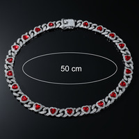 Conjunto de Collar y Pulsera de Cadena Cubana con Corazón Rojo Estilo Hip Hop, con Pedrería Completa y Cierre en Forma de 8, para Hombres, Ropa Urbana y Fiestas