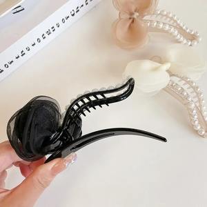 กิ๊บติดผมสาวหวานประดับมุกตาข่าย โบว์ใหญ่รูปทรงไม่สมมาตร กิ๊บติดผมพลาสติกน่ารัก - Product Image 6