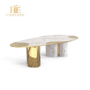 Sang Trọng Phòng Ăn Đồ Nội Thất 10 Chỗ Ngồi Bằng Đá Cẩm Thạch Bàn Ăn Với Vàng Brass Cơ Sở Khách Sạn Bàn Ăn 3M Ánh Sáng Đồ Nội Thất - Product Image 6