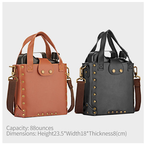 Brocca di vino russo, acciaio inossidabile 316, portatile, cuoio genuino addensato, bottiglia di spirito bianco da 88 once, grande capacità all'aperto - Product Image 4