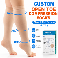Chaussettes de compression montantes sans couture, respirantes et unies, qualité OEM usine, personnalisées pour infirmières et varices, 15-20 mmHg, 23-32 mmHg