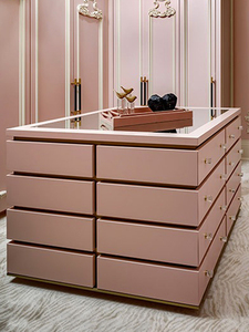Îlot de dressing minimaliste avec dessus en verre, commode, îlot de dressing avec rangement central en bois massif - Product Image 3