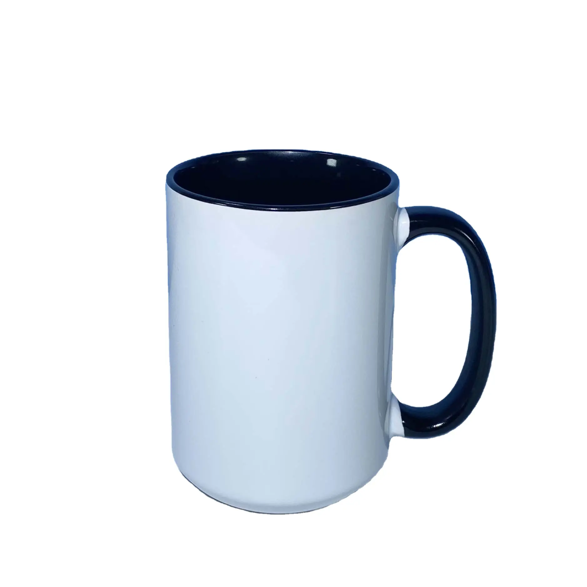 Cangkir Mug Porselen 15Oz Hadiah Grosir Mug Keramik Polos Putih Kustom dengan Pegangan Hitam