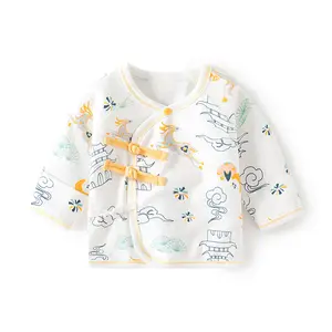 Camiseta de bebê Hanfu puro para recém-nascidos, blusa com meio botão para as costas, roupa íntima Tangzhuang estilo chinês, top de bebê de primavera e outono