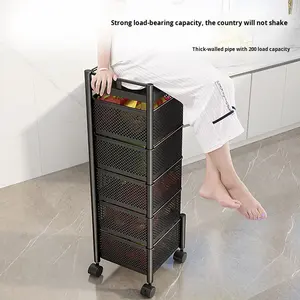 Rak Penyimpanan Berputar Gaya Baru dari Baja Karbon, Troli Rak Bertingkat 5, Keranjang Sayuran Rumah Tangga untuk Ruang Tamu - Product Image 5