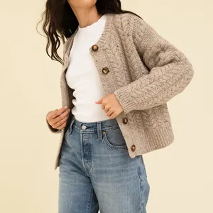 하이 엔드 여성의 따뜻한 알파카 스웨터 재킷 품질 니트 가디건 제조 긴 길이 의류