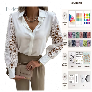 महिलाओं का सफेद और काले बटन नीचे ब्लाउज के साथ सफेद और काले बटन नीचे ब्लाउज - Product Image 1