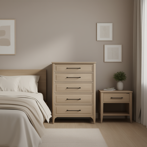 Cassettiera a 5 cassetti con finitura sabbiata, mobile da camera da letto, design moderno e contemporaneo in legno, unità di archiviazione domestica a pavimento - Product Image 2