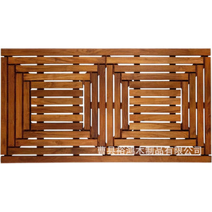 Tapis de salle de bain rectangulaire en teck massif nordique, antidérapant, motif géométrique - Product Image 5