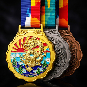 Ensemble de médailles sur le thème du <span class=keywords><strong>dragon</strong></span> chinois, or, argent, bronze, finition antique, design de <span class=keywords><strong>dragon</strong></span> en relief 3D avec ruban coloré pour cérémonie de remise des prix - Product Image 5