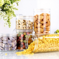 Bocaux alimentaires cylindriques en plastique emballés en gros, contenants hermétiques transparents en PET de qualité alimentaire pour céréales, grains et snacks
