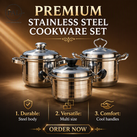 Ensemble de casseroles en acier inoxydable 3 pièces, base encapsulée 410, poignée rivetée, 16 cm, 18 cm, 20 cm, pour la cuisine à domicile