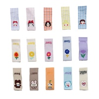 Étiquettes tissées personnalisées pour vêtements, en tissu, à motifs de dessins animés, autocollantes pour carnet de notes, pour col de vêtement, haute densité, couleurs vives