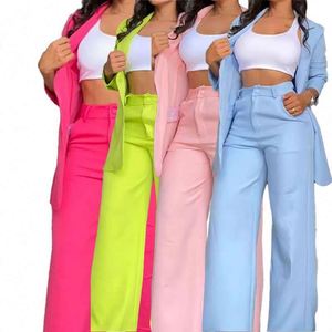 I-0591 Nuevo Estilo Europeo Americano, Traje Formal Elegante para Mujer, Color Sólido, Manga Larga, Botones, Solapa Corta, Conjunto de Traje y Pantalón - Product Image 6