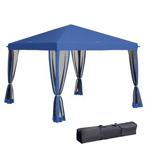 Db Pop Up <b>Gazebo</b> 10 X 10 Feet With Mesh Netting Room Carry Bag Height Adjustable Summer <b>Tent</b> Outdoor Canopy Blue - Product Image 1