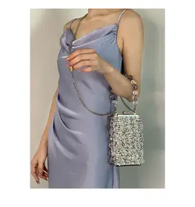 Diamonds Tassel Evening Clutch Bag Women Luxury Designer Acrylic Beads Handle Shiny Crystal Bucket Purse Bridal Wedding Party