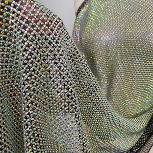 Wholesale Stretch <strong>Elastic</strong> Mesh Fabric Hotfix <strong>Crystal</strong> Glass Rhinestone Trimming Net Mesh <strong>Trim</strong> for Shoe Garment Accessories - Product Image 1