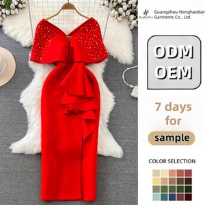 2024 personalizado de alta calidad elegante cuello en V de las mujeres mayores de fiesta con cuello en V <span class=keywords><strong>vestidos</strong></span> de cintura - Product Image 1