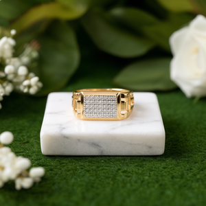 Bague de cocktail pour homme en or massif 14 carats avec pavé de diamants rectangulaires – Cadeau idéal pour mariage, fiançailles, anniversaire ou soirée - Product Image 3