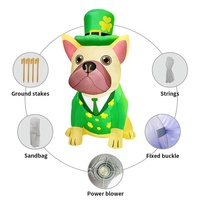 5Ft St.Patrick's Day Décoration gonflable Blow Up Bouledogue français Portant un chapeau trèfle chanceux avec lumière LED St décor gonflable