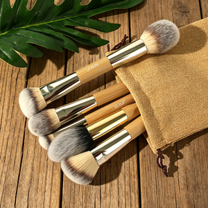 BEILI Juego de 5 <span class=keywords><strong>Brochas</strong></span> de Maquillaje Veganas Sintéticas con Mango de Bambú Personalizado OEM, Set de <span class=keywords><strong>Brochas</strong></span> para Polvo, Contorno y Rubor con Bolsa - Product Image 1