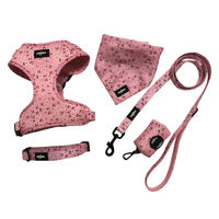 Ensemble de harnais pour chien avec accessoires, distributeur de sacs, en polyester et néoprène, motif fleur rose, harnais de cou réglable pour animaux de compagnie, laisse et collier tendance