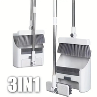 Ensemble balai et pelle pliables 3-en-1 pour le nettoyage domestique, balai à pousser avec long manche, balai magique et pelle combinés